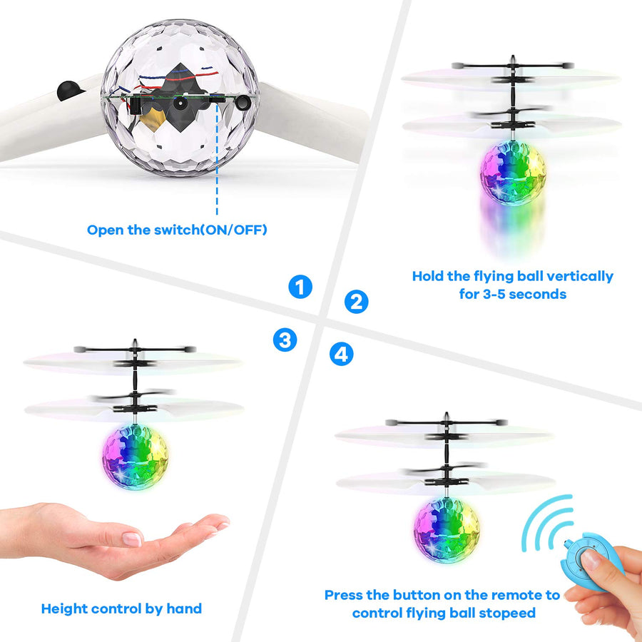 Flying Toy Ball Infrared Induction RC Flying Toy Built-in LED Light Disco Helicopter Shining Colorful Flying Drone Indoor and Outdoor Games Toys for 1 2 3 4 5 6 7 8 9 10 Year Old Boys and Girls