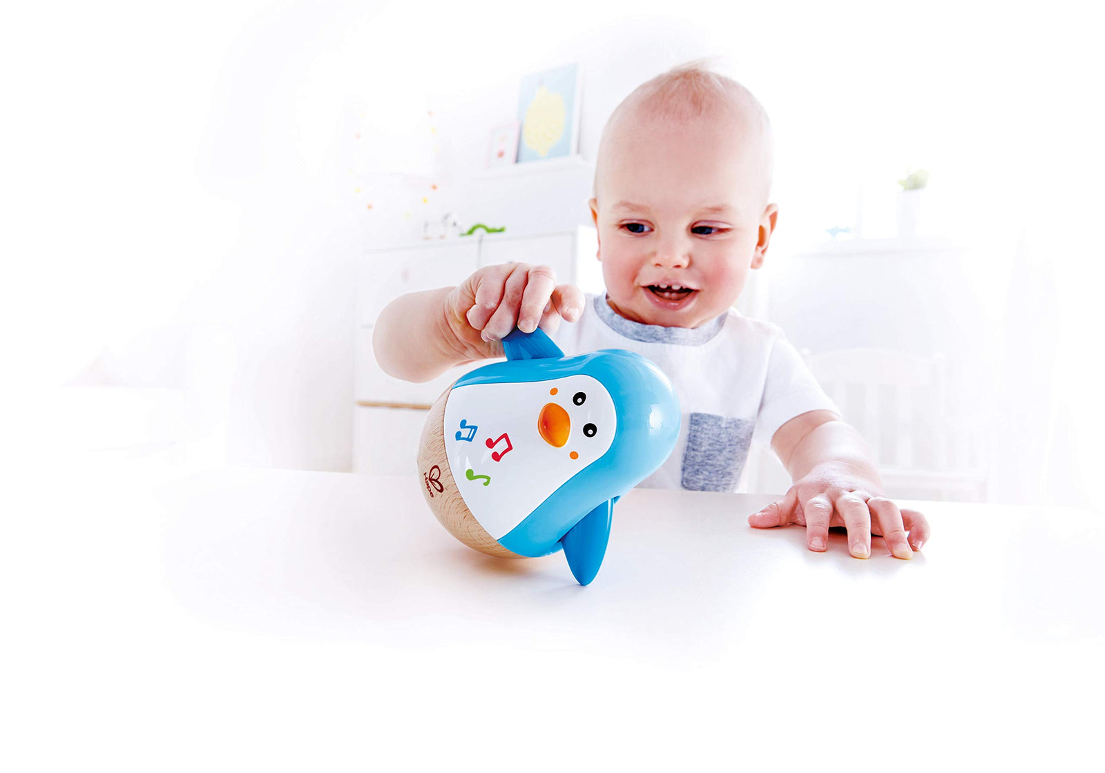 Hape Penguin Musical Wobbler | Colorful Wobbling Melody Penguin, Roly Poly Toy for Kids 6 Months+, Multicolor, 5'' x 2'' (E0331)