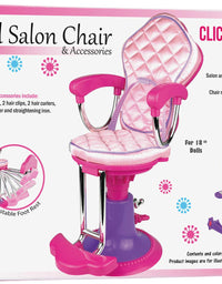 Pretend Play Hair Salon Toy for Girls, Click N' Play Doll Salon Chair with 8 Doll Hair Accessories, Includes Chair, Hair Brush, 2 Hair Clips, 2 Curlers, Dryer and Straightening Iron, Girl Gift Ages 3+
