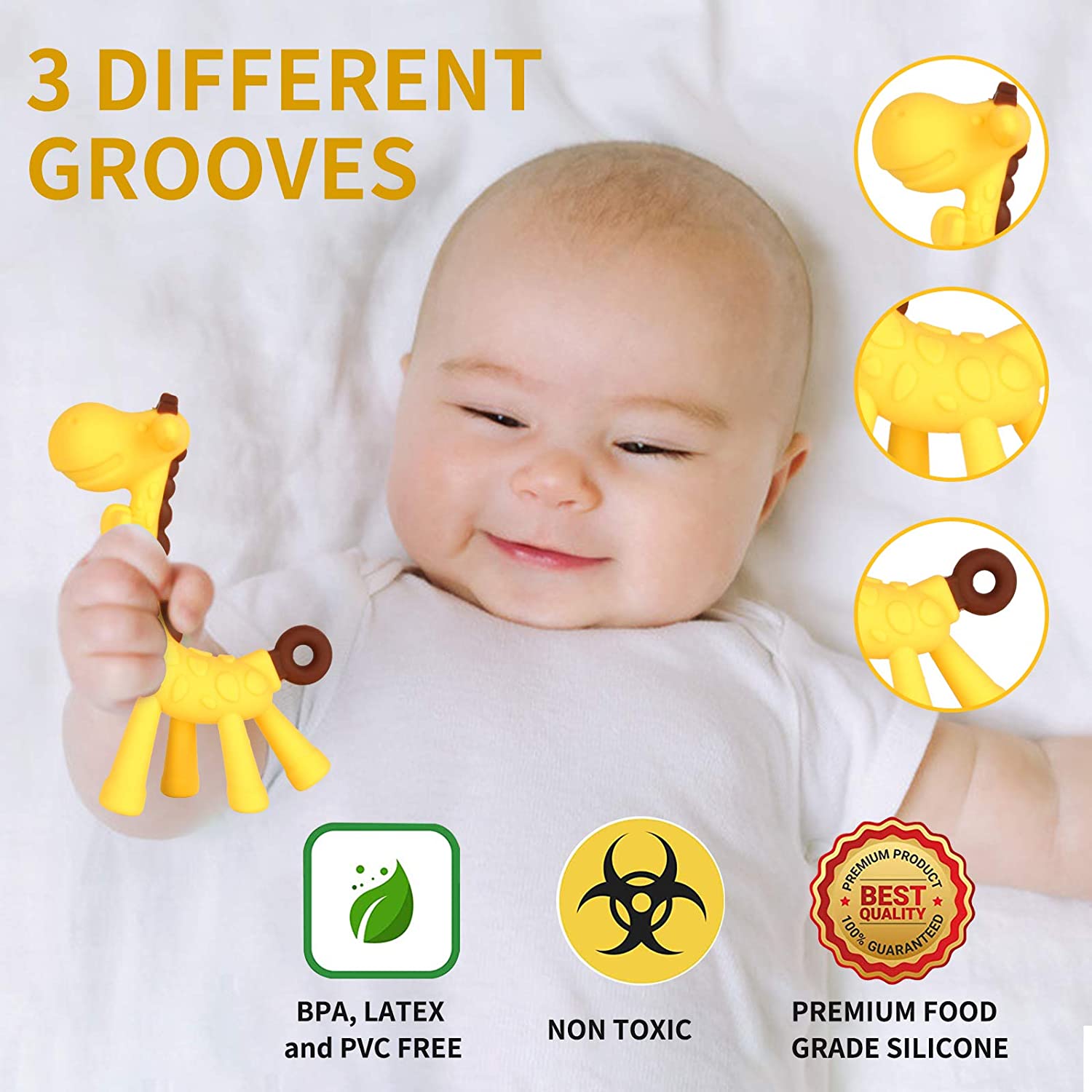 Baby Teething Toys for Newborn (4-Pack) Freezer Safe BPA Free Infant and Toddler Silicone Banana Toothbrushes Fruit Giraffe Teethers Soothe Babies Gums Set with Storage Case