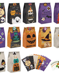 MOORAY Halloween Treat Bags , 72PCS Kids Halloween Candy Bags Trick or Treating with 84 Pcs Halloween Stickers , Paper Gift Bags for Treats Snacks ,Halloween Party Favors Goodie Bags Party Supplies
