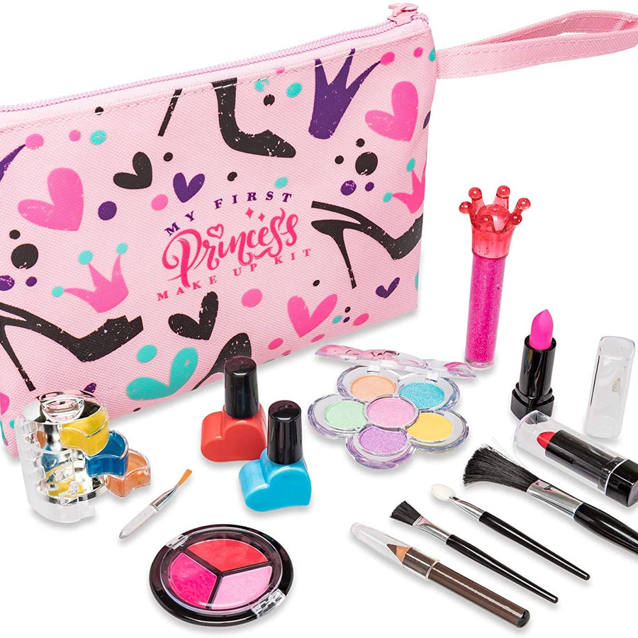 FoxPrint My First Princess Make Up Kit - 12 Pc Kids Makeup Set Washable Makeup For Girls These Makeup Toys for Girls Include All Your Princess Needs To Play Dress Up Comes with Stylish Bag