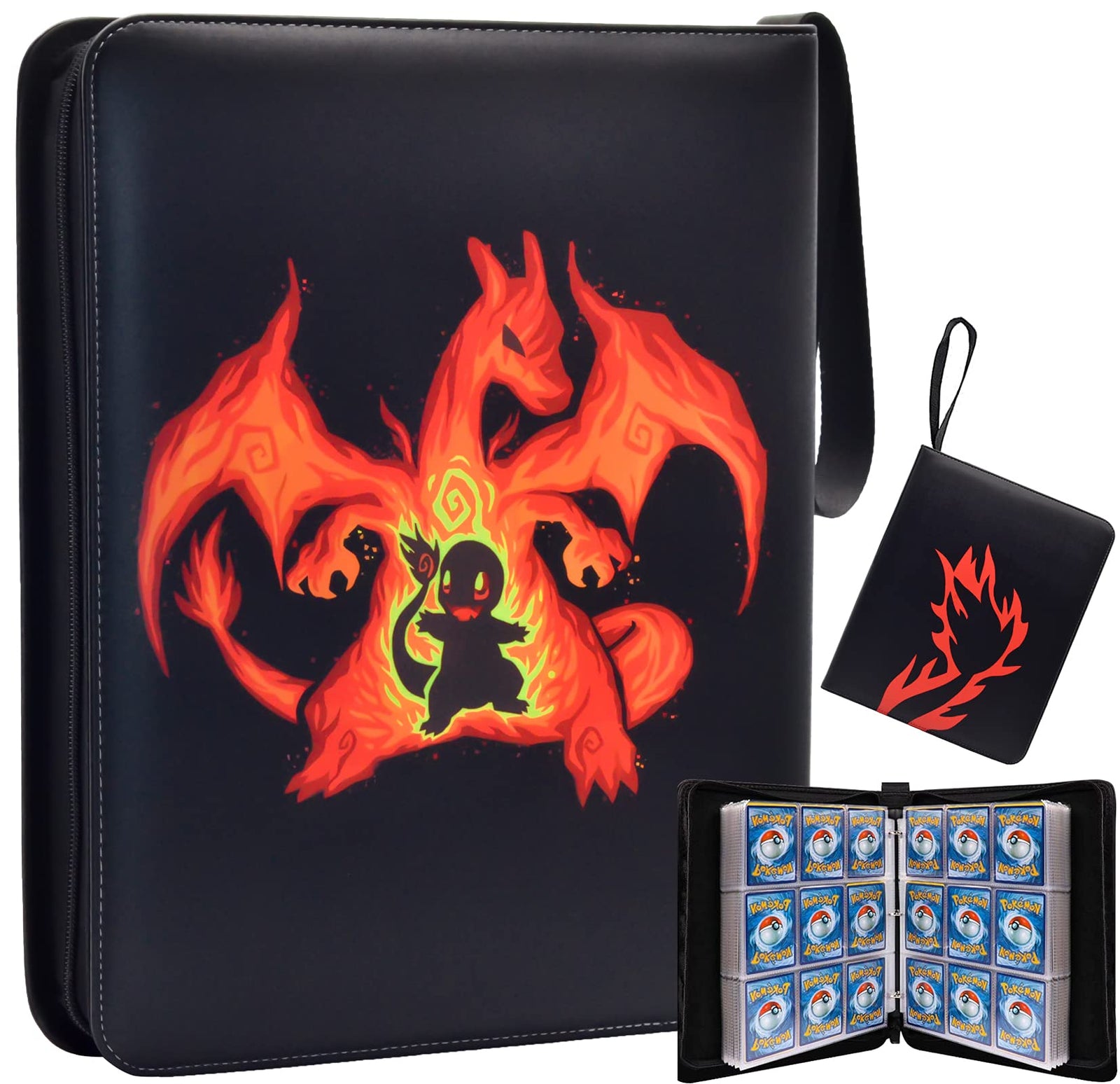 Card Binder for Pokemon Cards, CHELSOND 9-Pocket Portable Card Collector Album Holder Book Fits 720 Cards with 40 Removable Sleeves, Trading Card Binder Display Storage Carrying Case for TCG-Dragon