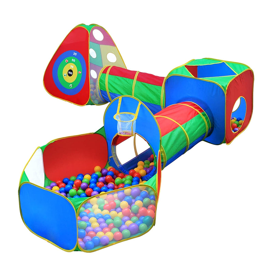 5pc Kids Ball Pit Tents and Tunnels, Toddler Jungle Gym Play Tent with Play Crawl Tunnel Toy, for Boys babies infants Children, Indoor Outdoor Gift, Target Game w/ 4 Dart Balls