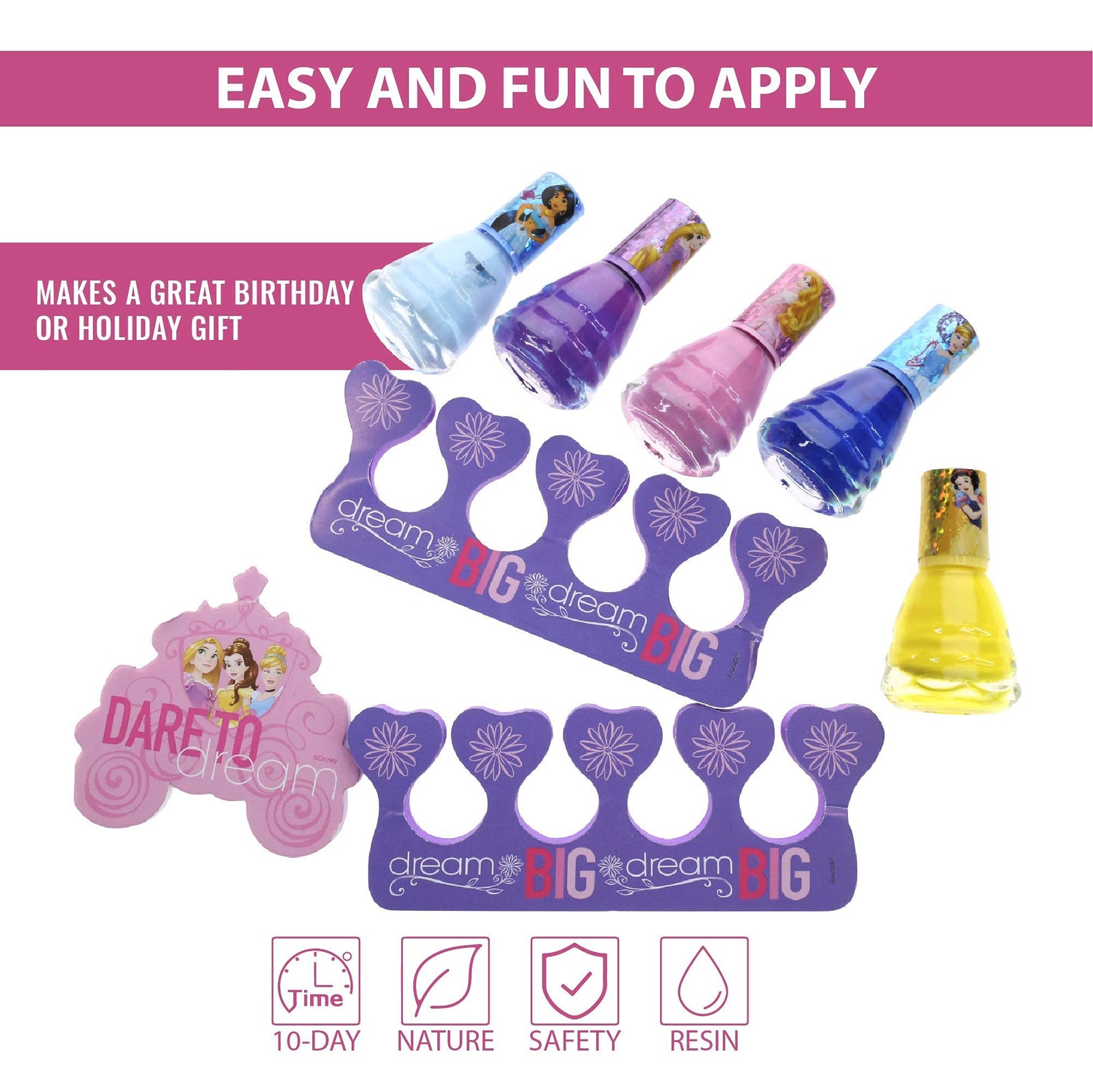 Disney Princess - Townley Girl Non-Toxic Peel-Off Water-Based Natural Safe Quick Dry Nail Polish| Gift Kit Set for Kids Toddlers Girls| Glittery and Opaque Colors| Ages 3+ (18 Pcs)
