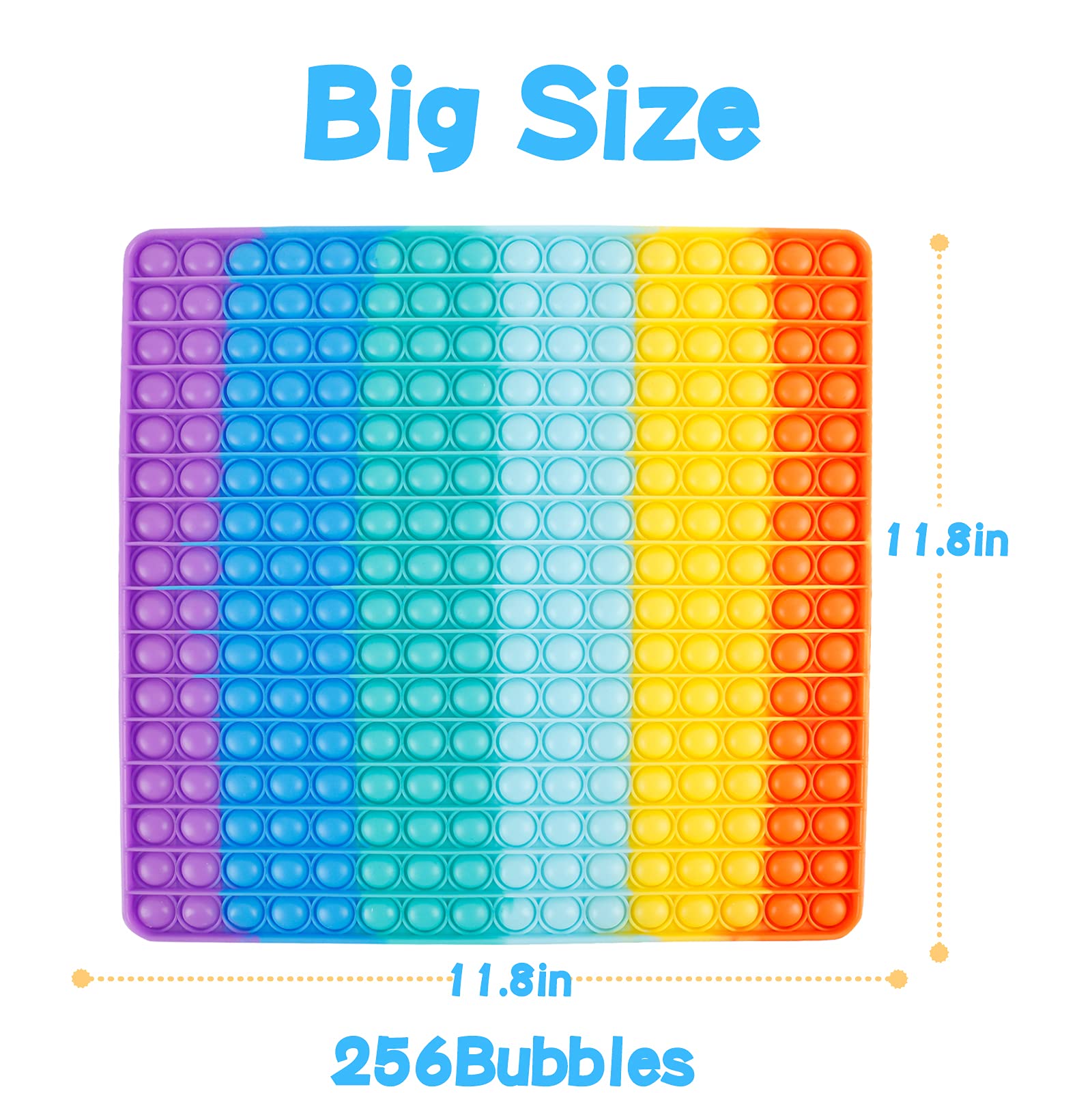 256 Bubble Giant Pop Poppers it Fidget Toy Gifts for Kids Teens , Jumbo Huge Extra Large Mega Big Push Bubble popping Pops Popper its Popitsfidgets Sensory Gigantic Oversized Popits Rainbow Sqaure