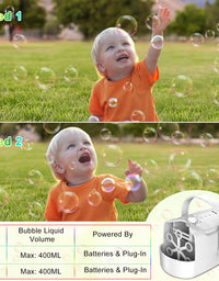 Bubble Machine Durable Automatic Bubble Blower, 4800+ Bubbles Per Minute Bubbles for Kids Toddlers Bubble Maker Operated by Plugin or Batteries Bubble Toys for Indoor Outdoor Birthday Party
