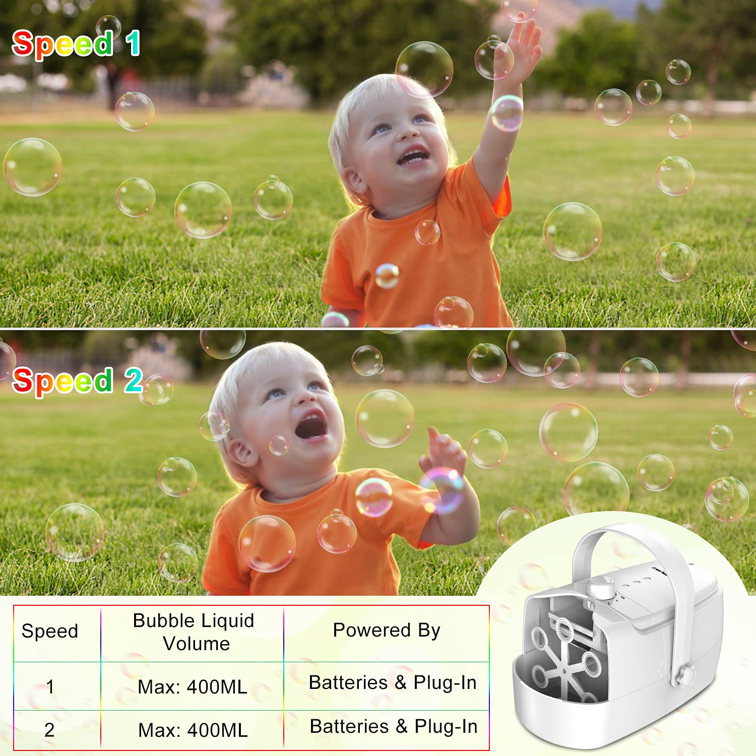 Bubble Machine Durable Automatic Bubble Blower, 4800+ Bubbles Per Minute Bubbles for Kids Toddlers Bubble Maker Operated by Plugin or Batteries Bubble Toys for Indoor Outdoor Birthday Party