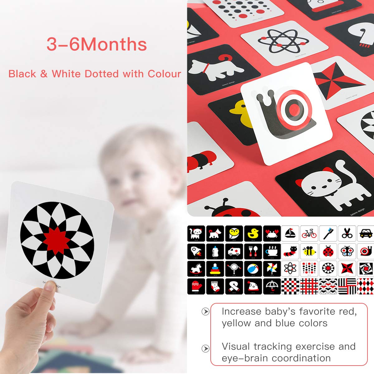 beiens High Contrast Baby Flashcard, 80 PCs 160 Page Black White Colorful Visual Stimulation Learning Activity Card for Babies Ages 0-36 Months, 5.5'' x 5.5'' Educational Newborn Infants Toys Gift