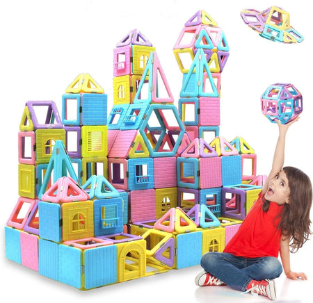 HQXBNBY Magnetic Tiles Toys for 3 Year Old Girl Gifts 124PCS Magnetic Building Blocks Early Educational & Development Toys for Kids Children Age 3 4 5 6 7 8+ Year Old Chrismas Birthday Gifts