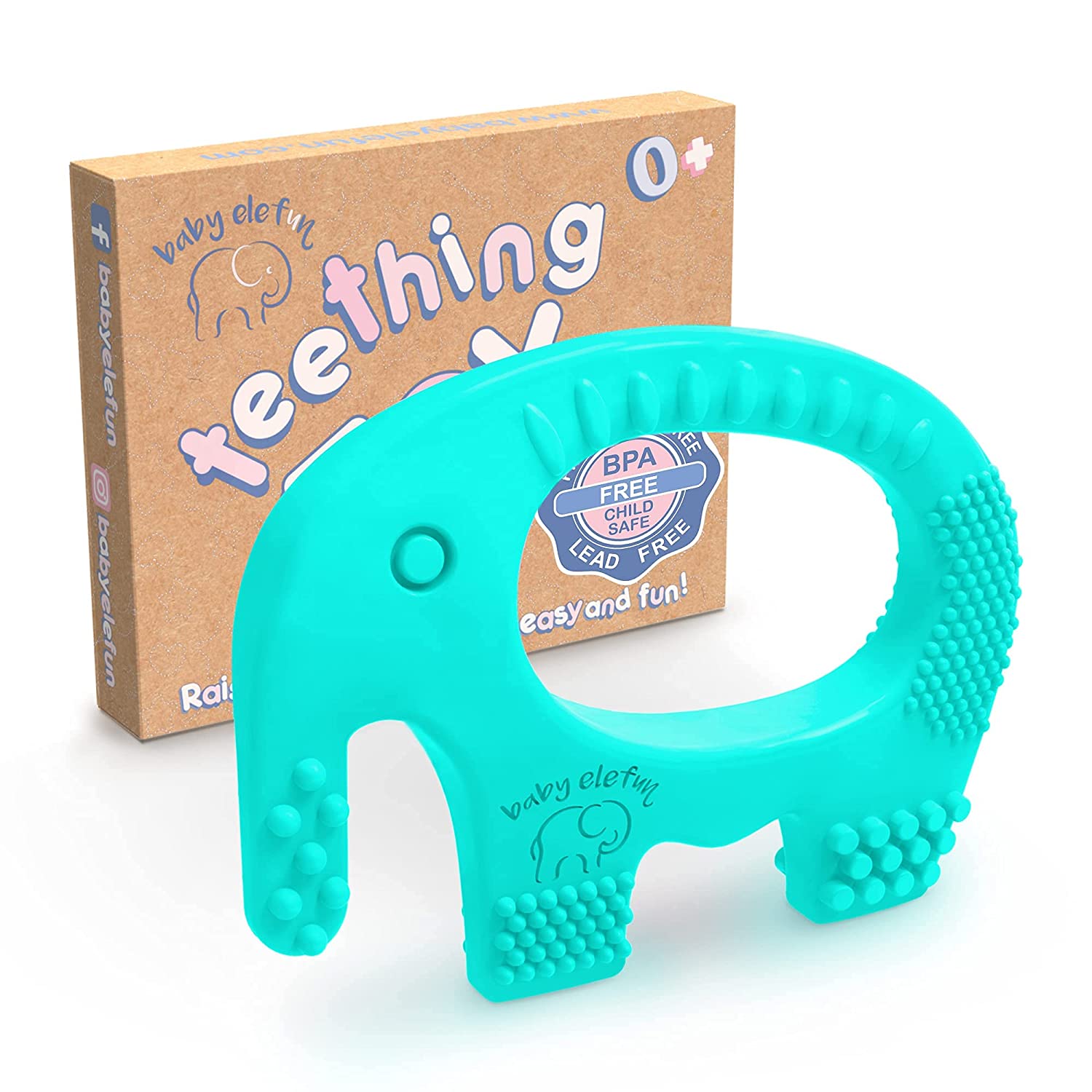 Baby Elefun Teething Toys, BPA Free Silicone Teethers - Easy to Hold - with Gift Christmas Stocking Stuffers Package, Highly Effective Elephant Teether Ring Toy for Babies 0-6 6-12 Months Boy or Girl