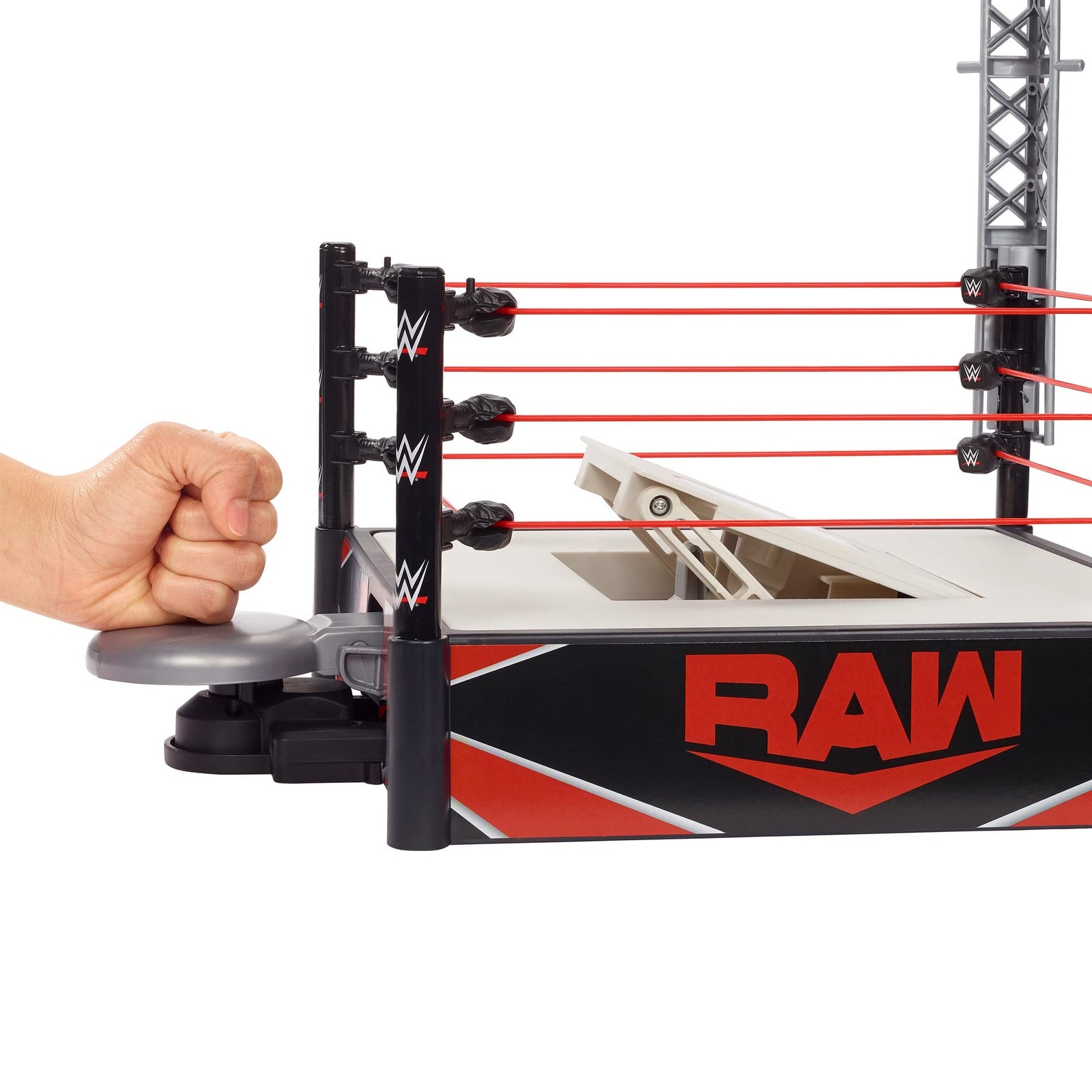 WWE Wrekkin Kickout Ring Playset 13-in (33.02-cm) x 20-in (50.8-cm) & 2 Modes: Randomized Ref & Springboard Launcher, Includes Crane, WWE Championship & Breakaway Table, Gift for Ages 6 Years Old & Up