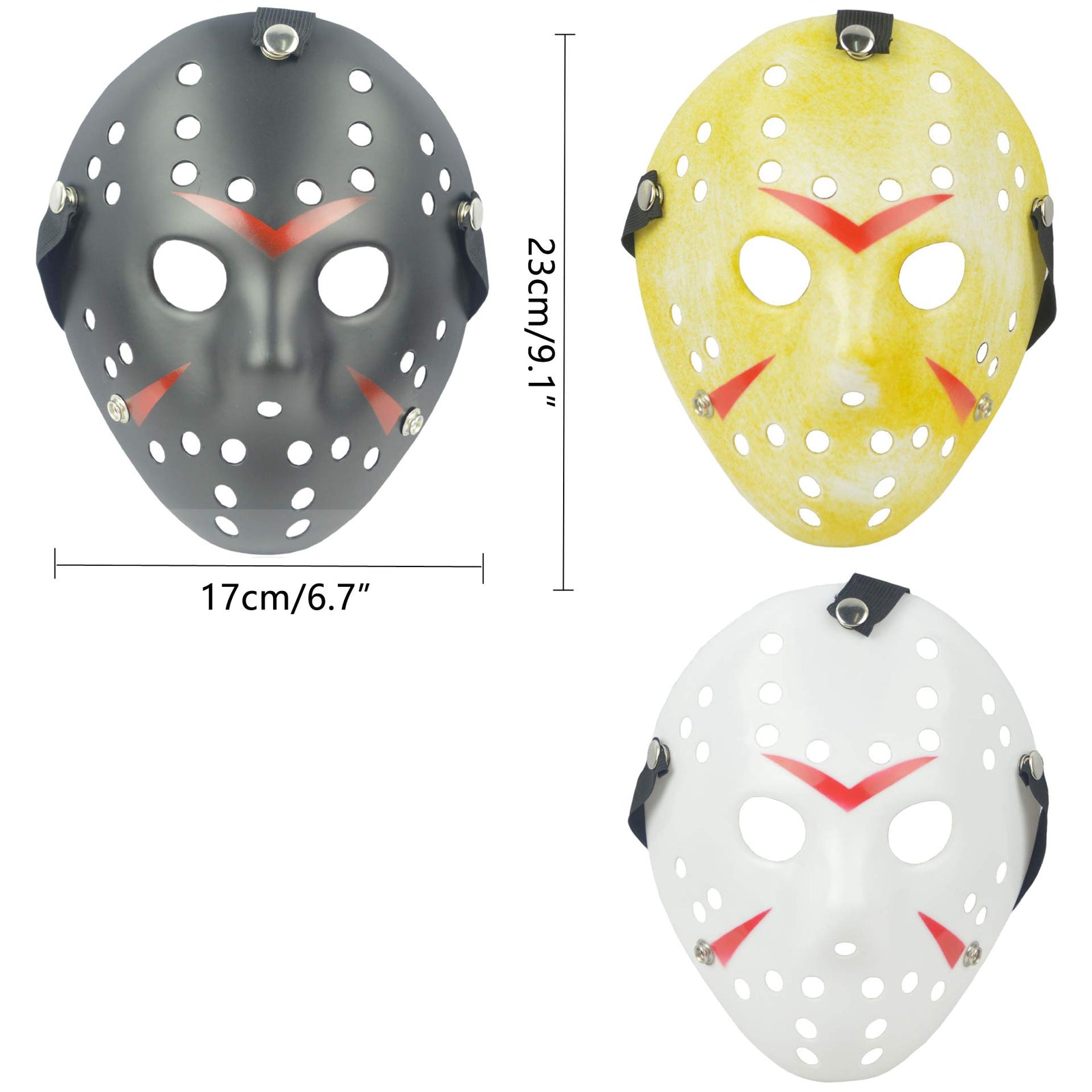IronBuddy 3Pcs Jason Hockey Mask Costume Mask Prop for Cosplay Masquerade Party Halloween Decorations Dress Up