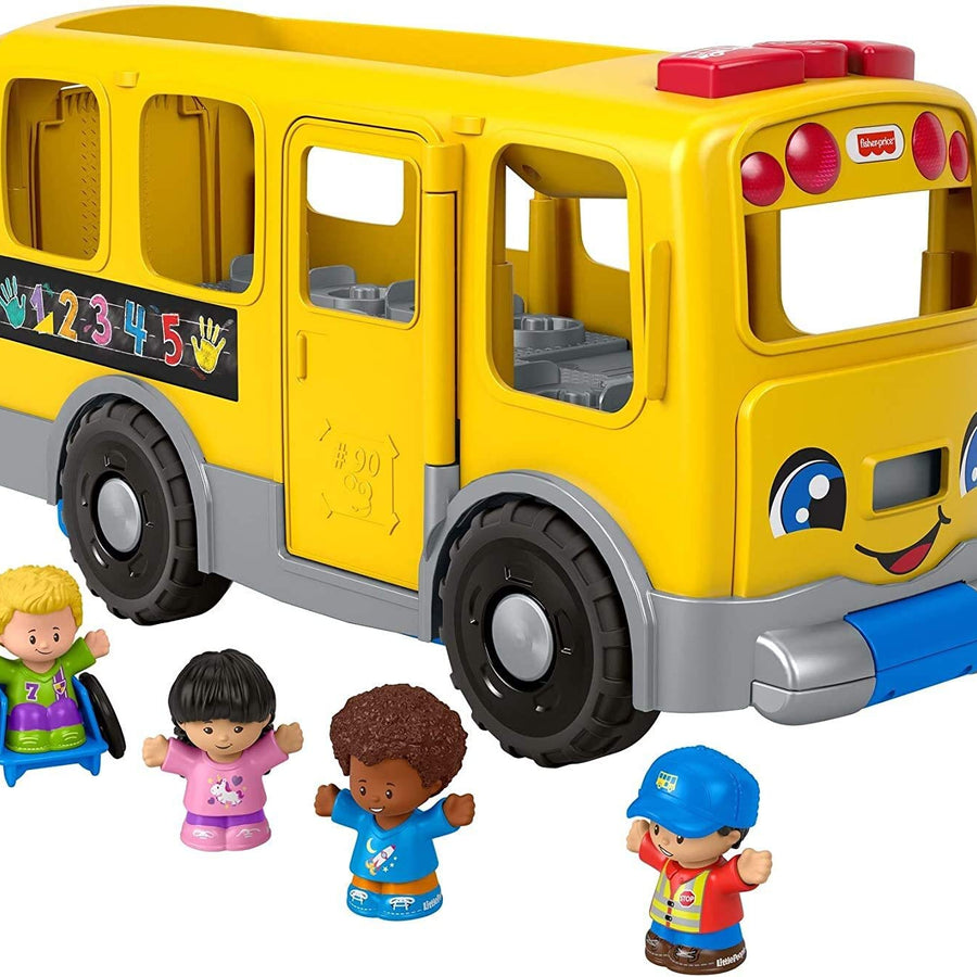 Fisher-Price Little People Big Yellow Bus, musical push and pull toy with Smart Stages for toddlers and preschool kids
