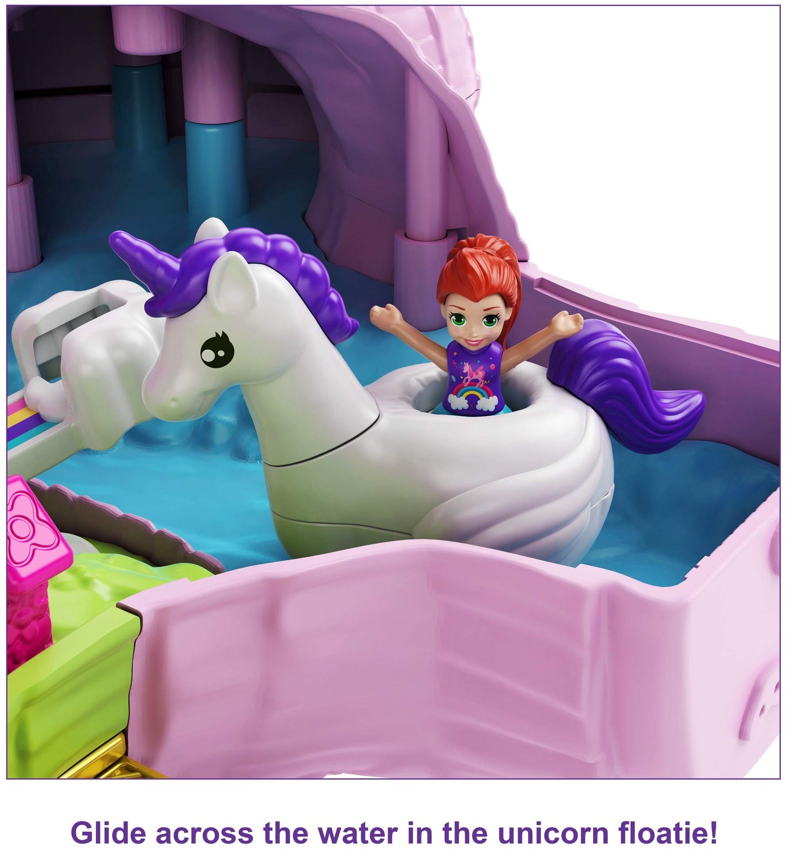 Polly Pocket Unicorn Party Large Compact Playset with Micro Polly & Lila Dolls, 25+ Surprises to Discover & Fun Princess Party Play Areas: Bouncy House, Castle, Swings, Water Floatie & More