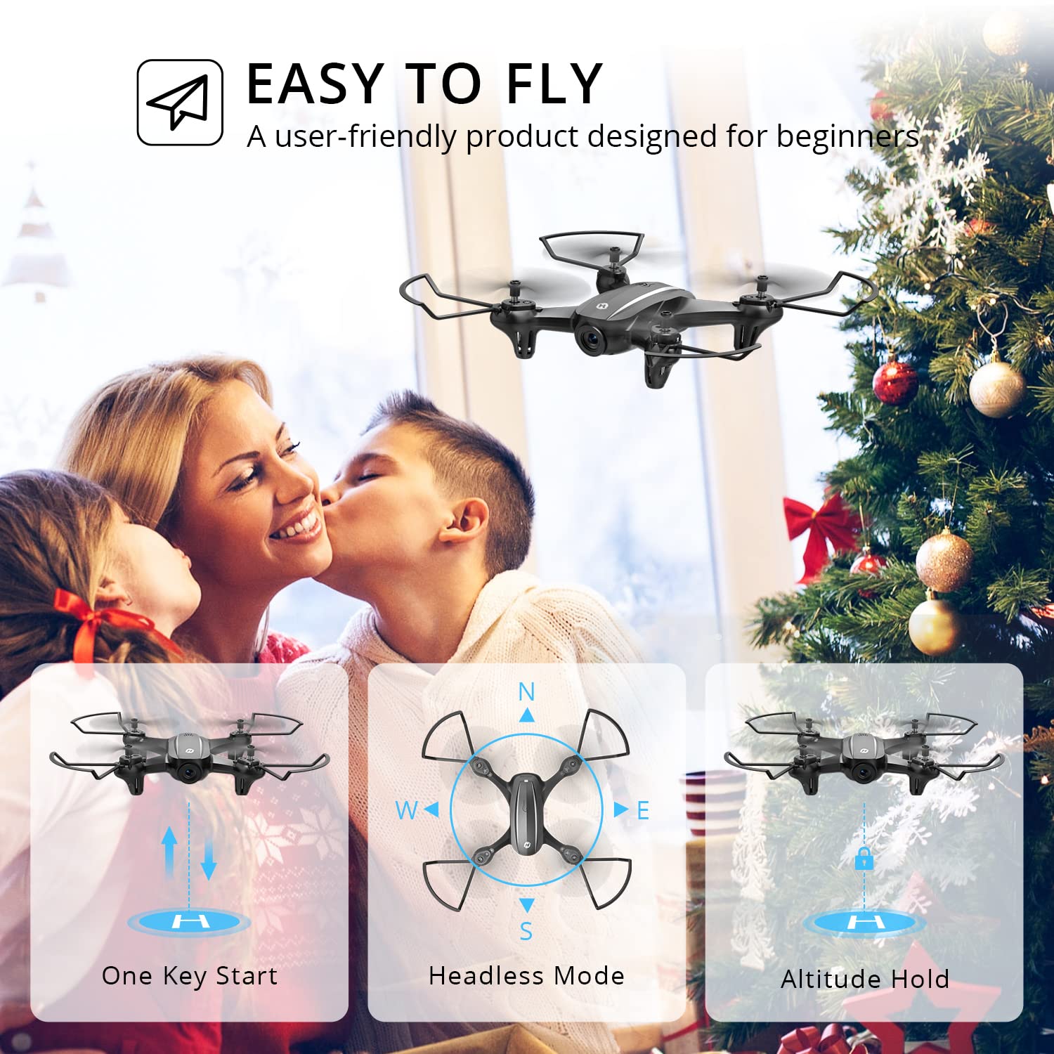 Holy Stone HS340 Mini FPV Drones with Camera for Kids 8-12 RC Quadcopter for Adults Beginners with One Key Take Off/ Landing, Gravity Sensor, Headless Mode, Waypoint Fly, Throw to Go, Indoor & Outdoor
