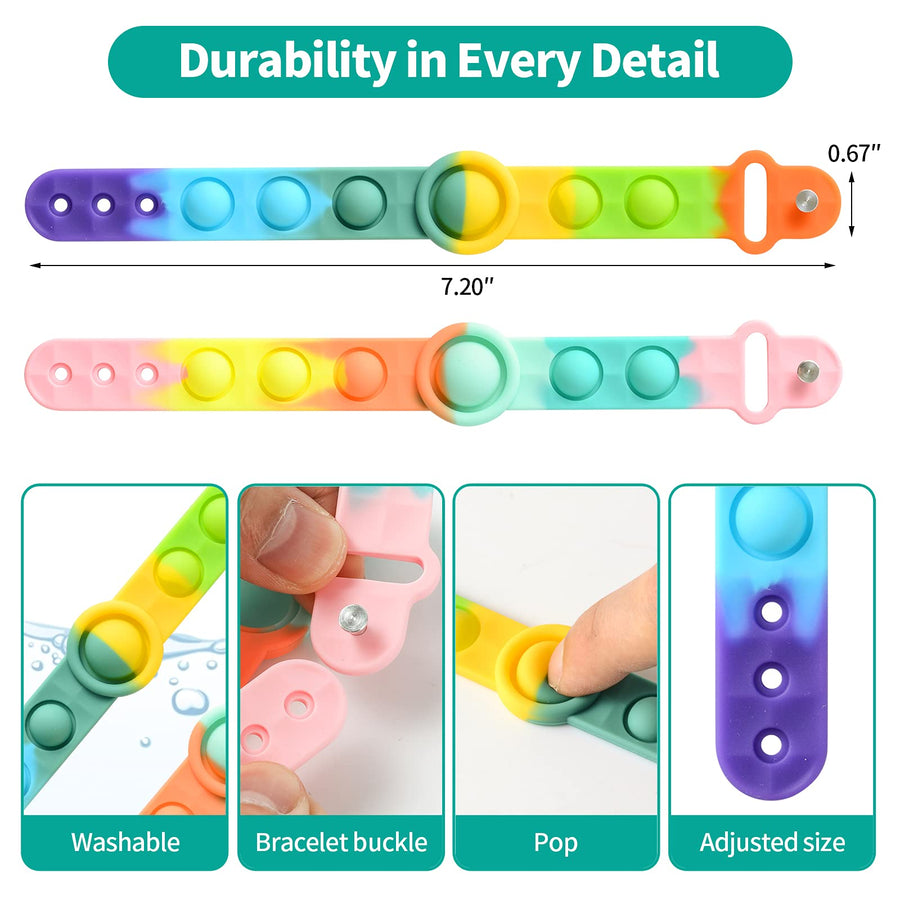 HYSZXUS Stress Relief Wristband Push Bubble Sensory Fidget pop it Bracelets Toy,Wearable Push Pop Bubble Fidget Hand Finger Press Silicone Bracelet Toy for Kids and Adults ADHD ADD Autism-2 Pcs