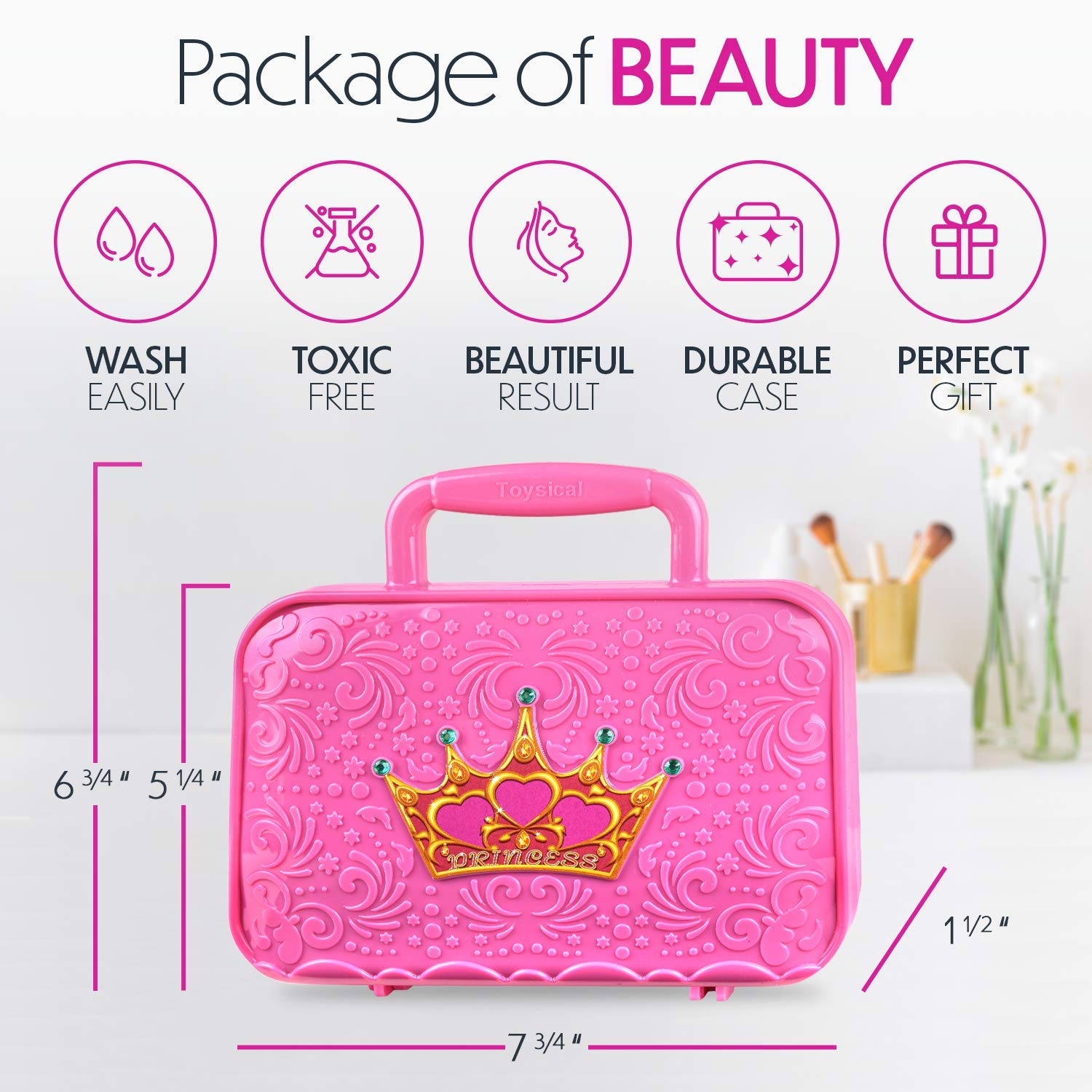 Toysical Kids Makeup Kit for Girl - with Make Up Remover - 30Pc Real Washable, Non Toxic Play Princess Cosmetic Set - Ideal Birthday for Little Girls Ages 3, 4, 5, 6 Year Old Child (Princess 2.0)