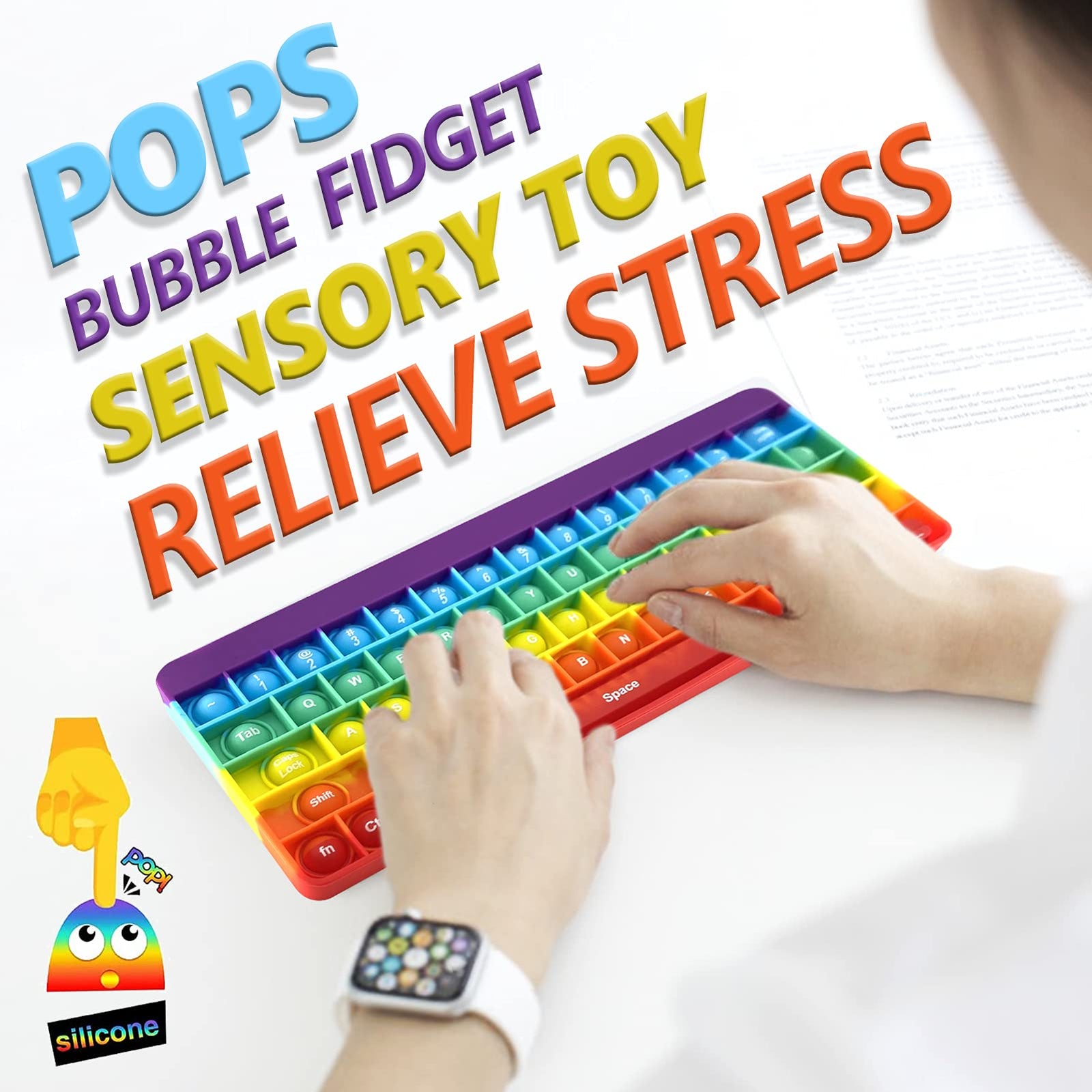 Exun Push Pops Bubble Fidget Sensory Toy Rainbow Popping Silicone Game Toy Anxiety & Stress Reliever Autism Toy for Kids and Adults Anxiety ADHD ADD Autism (Keyboard)