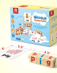 Coogam Wooden Reading Blocks Short Vowel Rods Spelling Games, Flash Cards Turning Rotating Letter Puzzle for Kids, Sight Words Montessori Spinning Alphabet Learning Toy for Preschool Boys Girls
