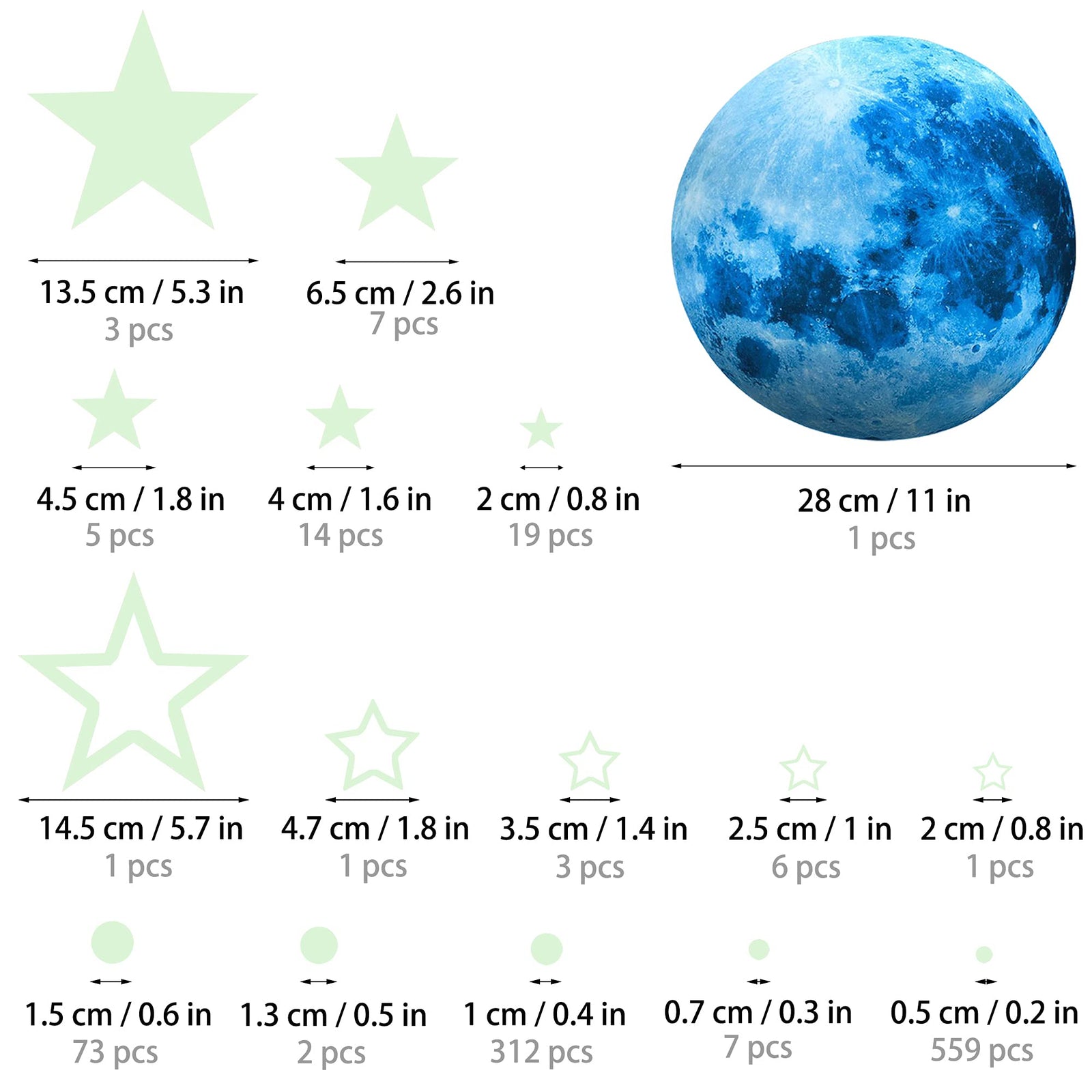 Glow in The Dark Stars for Ceiling,Glow in The Dark Stars and Moon Wall Decals, 1108 Pcs Ceiling Stars Glow in The Dark Kids Wall Decors, Perfect for Kids Nursery Bedroom Living Room(Sky Blue) (Sky Blue)