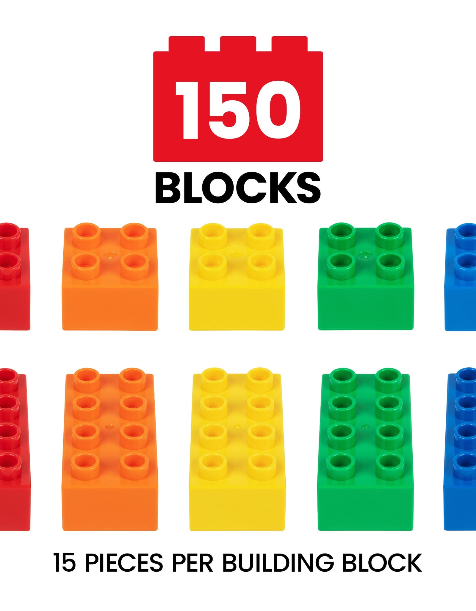 Prextex 150 Piece Classic Big Building Bricks | Large Toy Blocks | Compatible with Most Major Brands, STEM Toy Large Building Bricks Set for All Ages, Boys & Girls