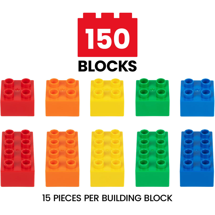Prextex 150 Piece Classic Big Building Bricks | Large Toy Blocks | Compatible with Most Major Brands, STEM Toy Large Building Bricks Set for All Ages, Boys & Girls