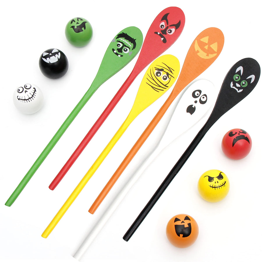 JOYIN 6 Pcs Halloween Egg and Spoon Race Game Set; Eyeballs and Spoons with Assorted Colors for Kids and Adults Halloween Outdoor Fun Games, Party Favor Supplies, Classroom Activities