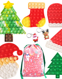 6Pack Christmas Pop Fidget Toys Pack for Kids Girls Boys with 2 Keychain its Push Bubble Sensory Toy Poppers Christmas Stockings Party Gifts Stress Autism Relief for Adults

