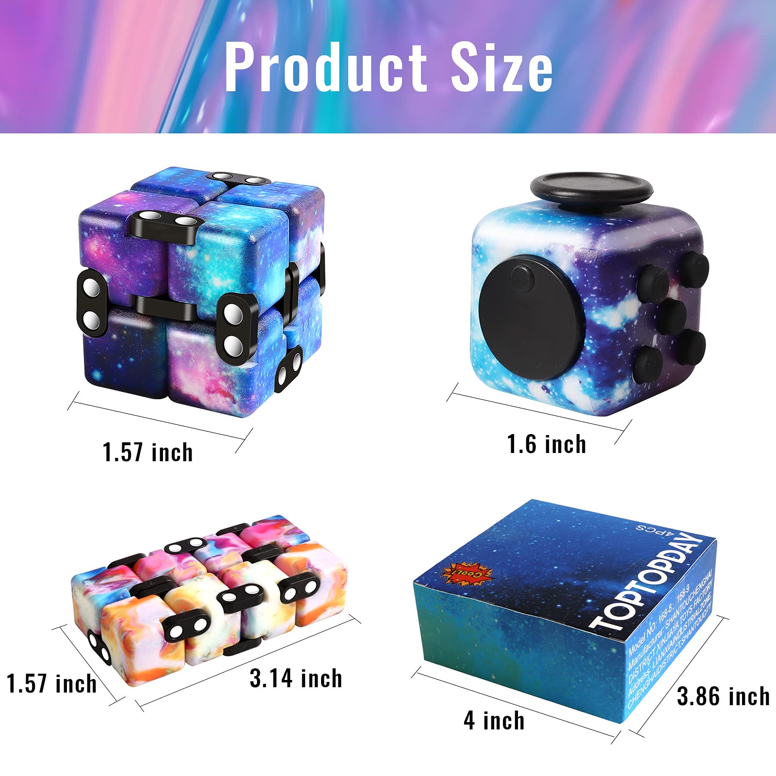 Infinity Cube and Fidget Cube, 4 Pieces Fidget Toys for Adults Kids Boys Girls Gift, Cute Mini Unique Gadget Toy, Relieve Stress, Reduce Anxiety Fidget Cube Game for ADHD, OCD, Autism and Kill Time