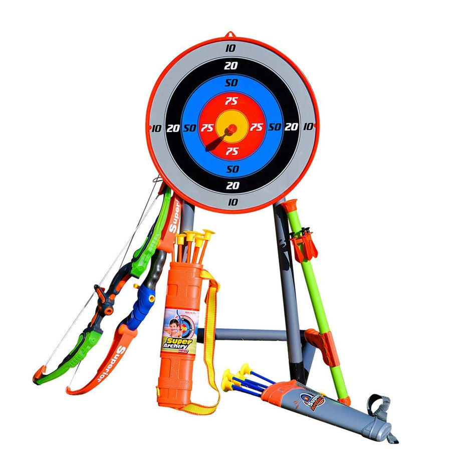 CAPTAIN CHAOWING Bow and Arrow for Kids, Archery Toy Set, 2 Bows & 1 Blowing Bow & 12 Arrows & 5 Quivers & Standing Target, Outdoor Toys for Children Boys Girls