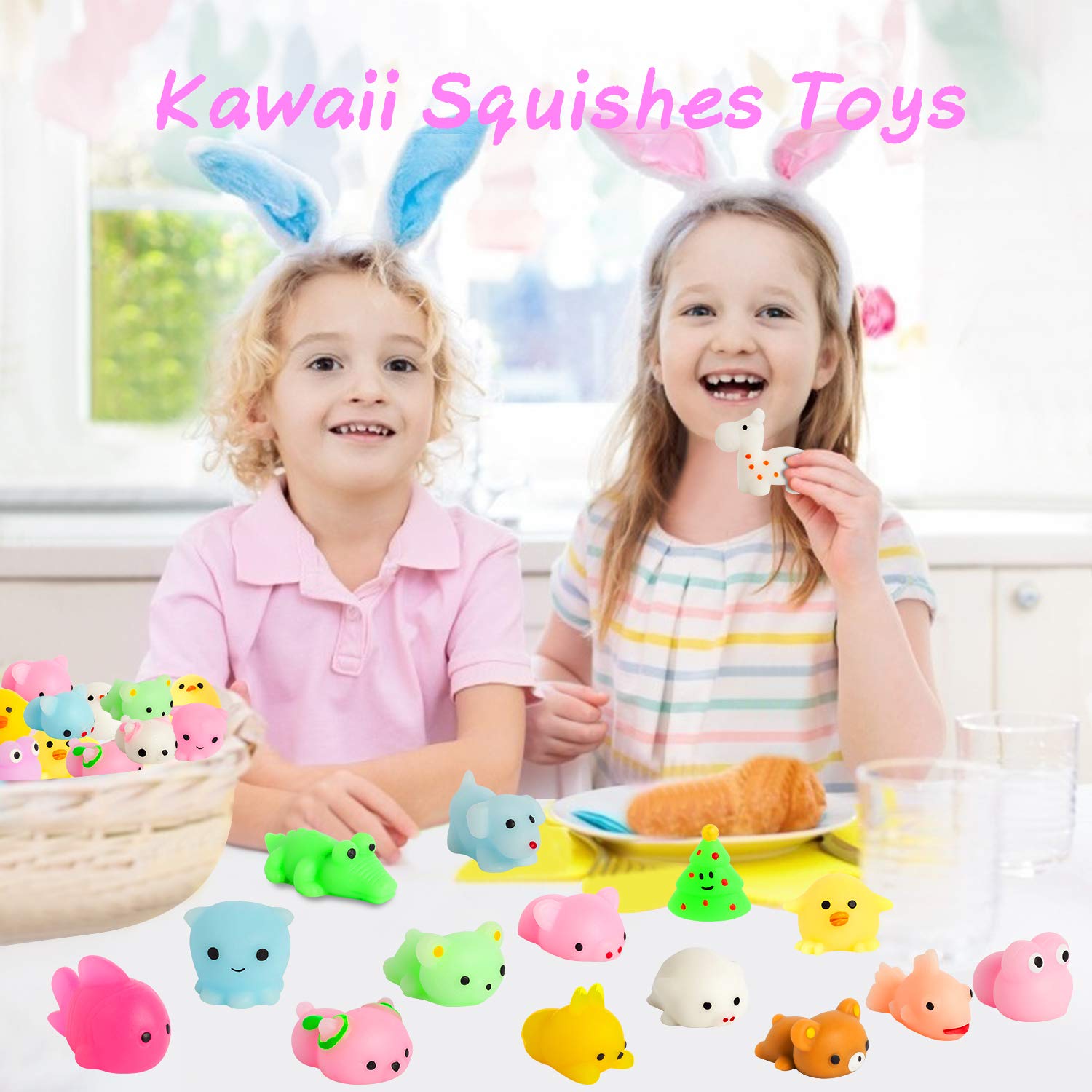 Kizcity 60 Pcs Mochi Squishies, Kawaii Squishy Toys for Halloween Christmas Party Favors, Animal Squishies Stress Relief Toys for Boys & Girls Birthday Gifts, Classroom Prize, Goodie Bag