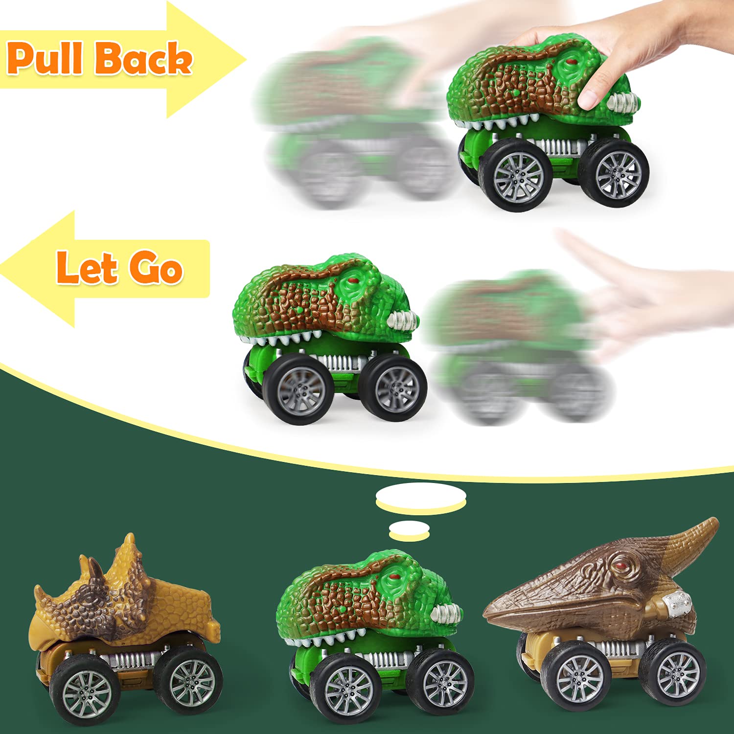 Dinosaur Toy Truck for Kids 3-7 with Flashing Lights, Music and Roaring Sound, 10 in 1 Dinosaur Toys for Boys and Girls, 3 Pull Back Dinosaur Cars, 6 Dinosaur Toys and 1 Dinosaur Carrier Truck