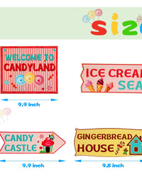 20 Pieces Candyland Party Decorations Candy Land Party Sign Candy Decor Welcome Candyland Birthday Party Decorations Directional Signs Street Photo Prop Cutouts for Sweet Candy Theme Party Supplies
