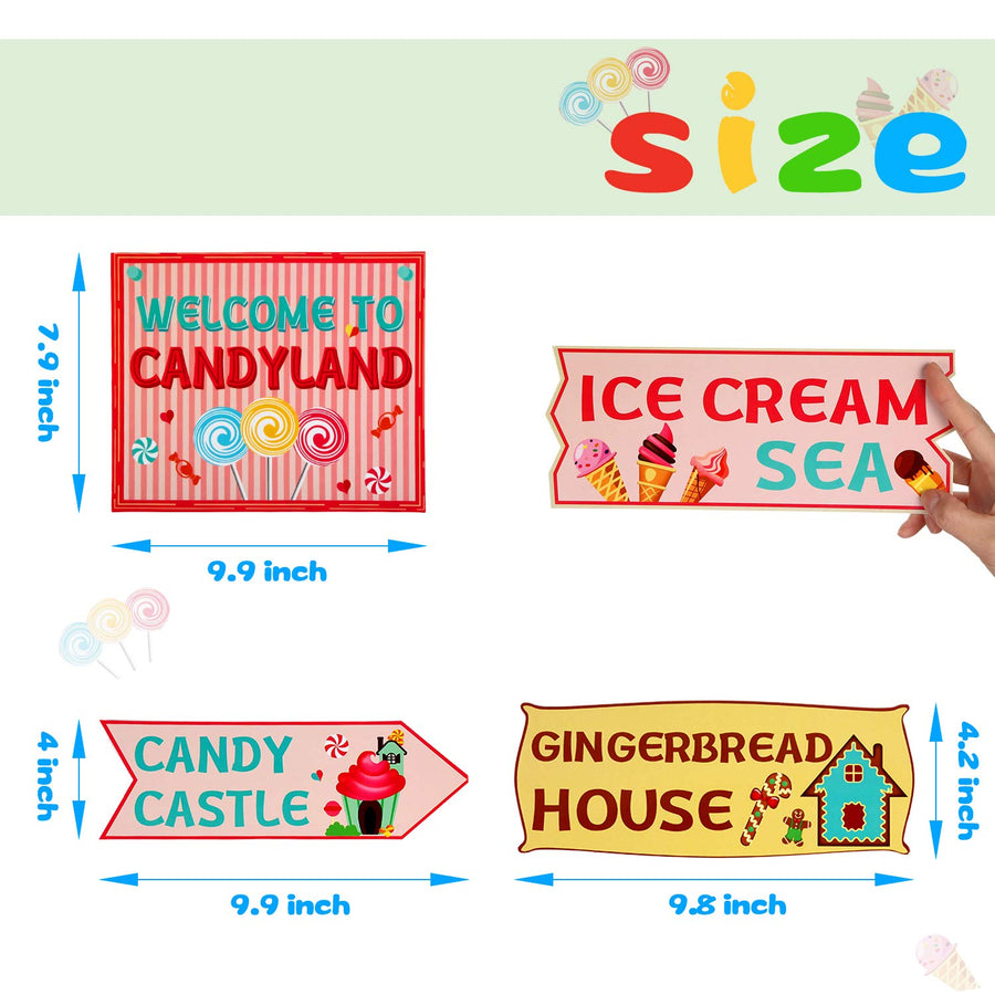 20 Pieces Candyland Party Decorations Candy Land Party Sign Candy Decor Welcome Candyland Birthday Party Decorations Directional Signs Street Photo Prop Cutouts for Sweet Candy Theme Party Supplies