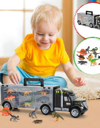 Dinosaur Truck Carrier – Dinosaur Toy for Boys, 12 Dinosaur Toys Playset – Toy Dinosaurs for Boys Age 3 & Up with More Dinosaur Figures, Dinosaur Trucks for Boys Toys Age 4-5, 6, 7 Years Old

