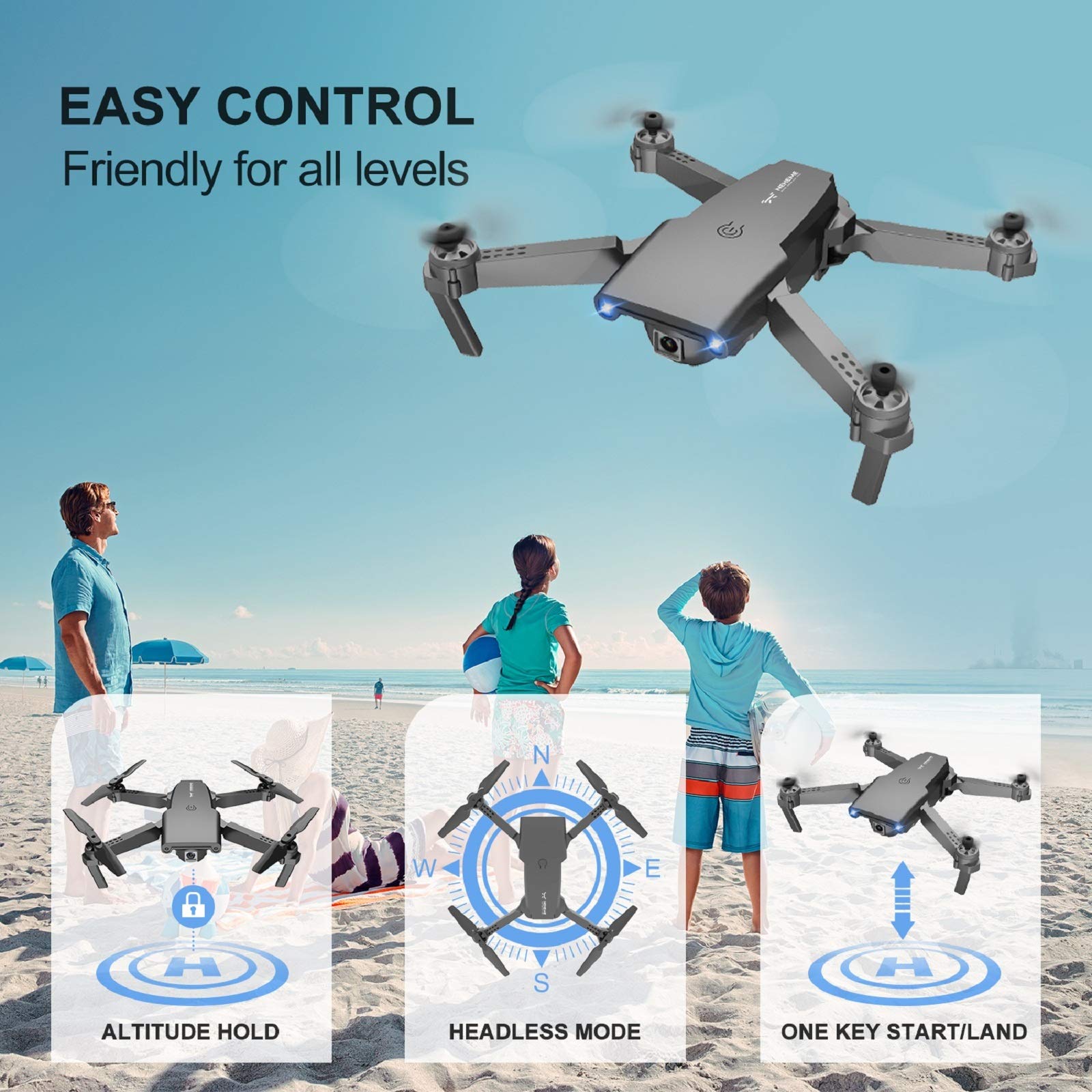 NEHEME NH525 Foldable Drones with 720P HD Camera for Adults, RC Quadcopter WiFi FPV Live Video, Altitude Hold, Headless Mode, One Key Take Off for Kids or Beginners with 2 Batteries