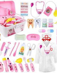 LOYO Medical Kit for Kids - 35 Pieces Doctor Pretend Play Equipment, Dentist Kit for Kids, Doctor Play Set with Gift Case (Pink)
