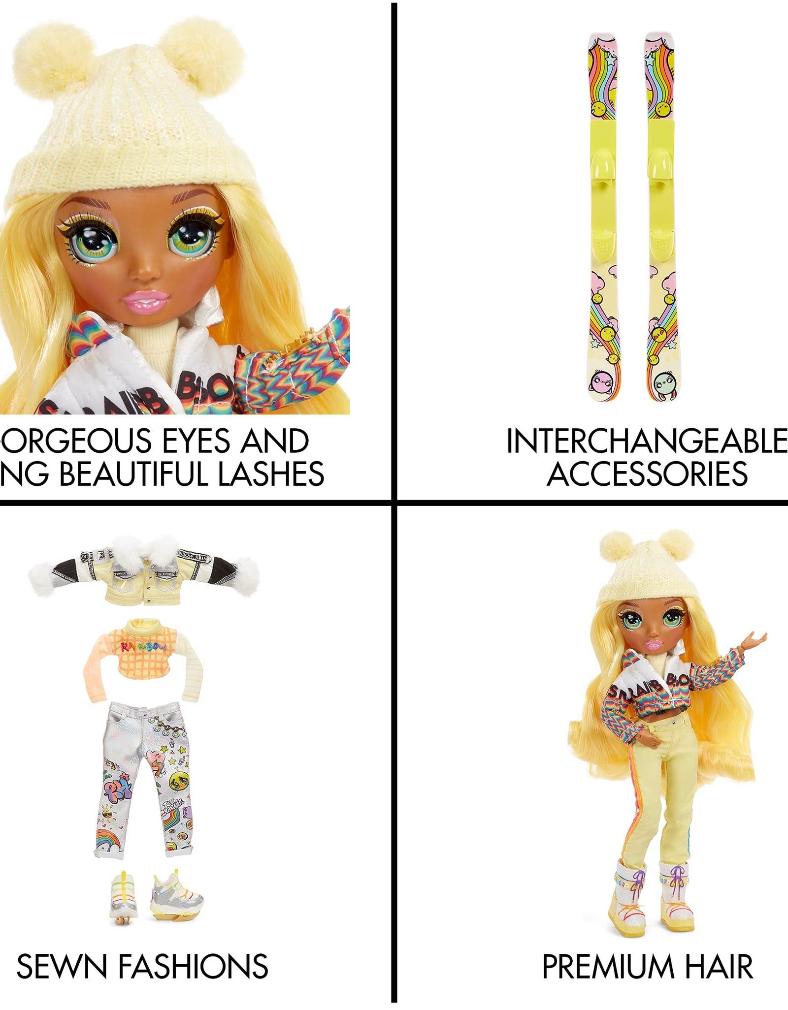 Rainbow High Winter Break Sunny Madison – Yellow Fashion Doll and Playset with 2 Designer Outfits, Pair of Skis & Accessories, Gift for Kids and Collectors, Toys for Kids Ages 6 7 8+ to 12 Years Old