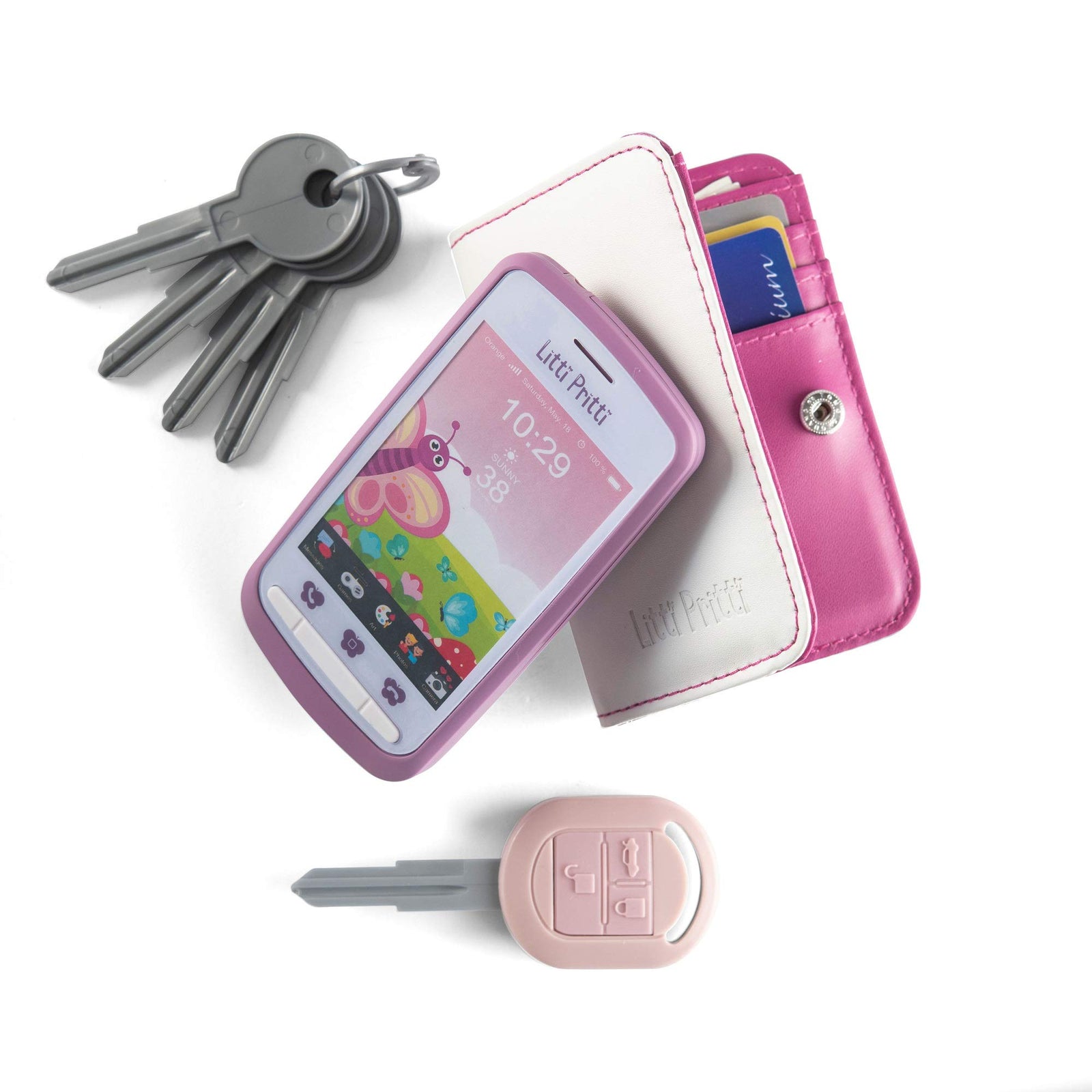 Litti Pritti Princess Toys Little Girls Purses - Pretend Play My First Purse Set - Fashionably Stylish Handbag with Makeup Smartphone Wallet Keys Credit Card Playset Perfect for Girls Ages 3+