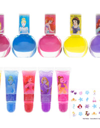 Disney Princess - Townley Girl Super Sparkly Cosmetic Makeup Set for Girls with Lip Gloss Nail Polish Nail Stickers - 11 Pcs|Perfect for Parties Sleepovers Makeovers| Birthday Gift for Girls 3 Yrs+
