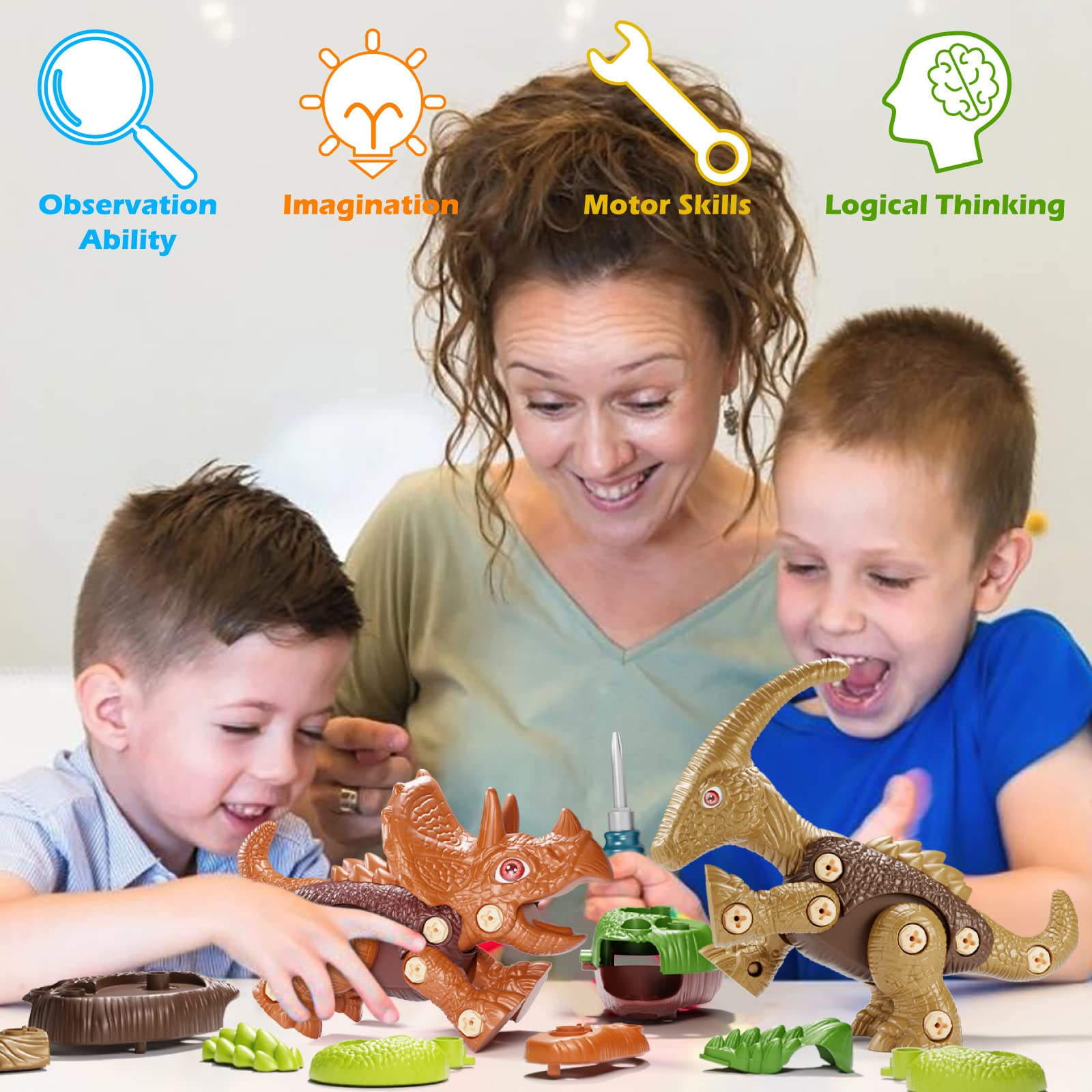 Jasonwell Kids Building Dinosaur Toys - Boys STEM Educational Take Apart Construction Set Learning Kit Creative Activities Games Birthday Gifts for Toddlers Girls Age 3 4 5 6 7 8 Years Old (5PCS)