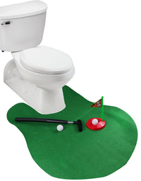 Toilet Golf Potty Time Putter Game - Funny White Elephant Gag Gifts for Adults Men Dad - Stupid Pranks Joke Dirty Christmas Holiday Present Exchange Ideas - Mini Bathroom Putting Green Mat Toy Set
