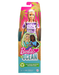 Barbie Loves The Ocean Beach-Themed Doll (11.5-inch Blonde), Made from Recycled Plastics, Wearing Fashion & Accessories, Gift for 3 to 7 Year Olds
