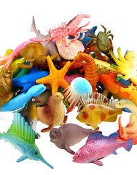Ocean Sea Animal, 52 Pack Assorted Mini Vinyl Plastic Animal Toy Set, Funcorn Toys Realistic Under The Sea Life Figure Bath Toy for Child Educational Party Cake Cupcake Topper,Octopus Shark Otter
