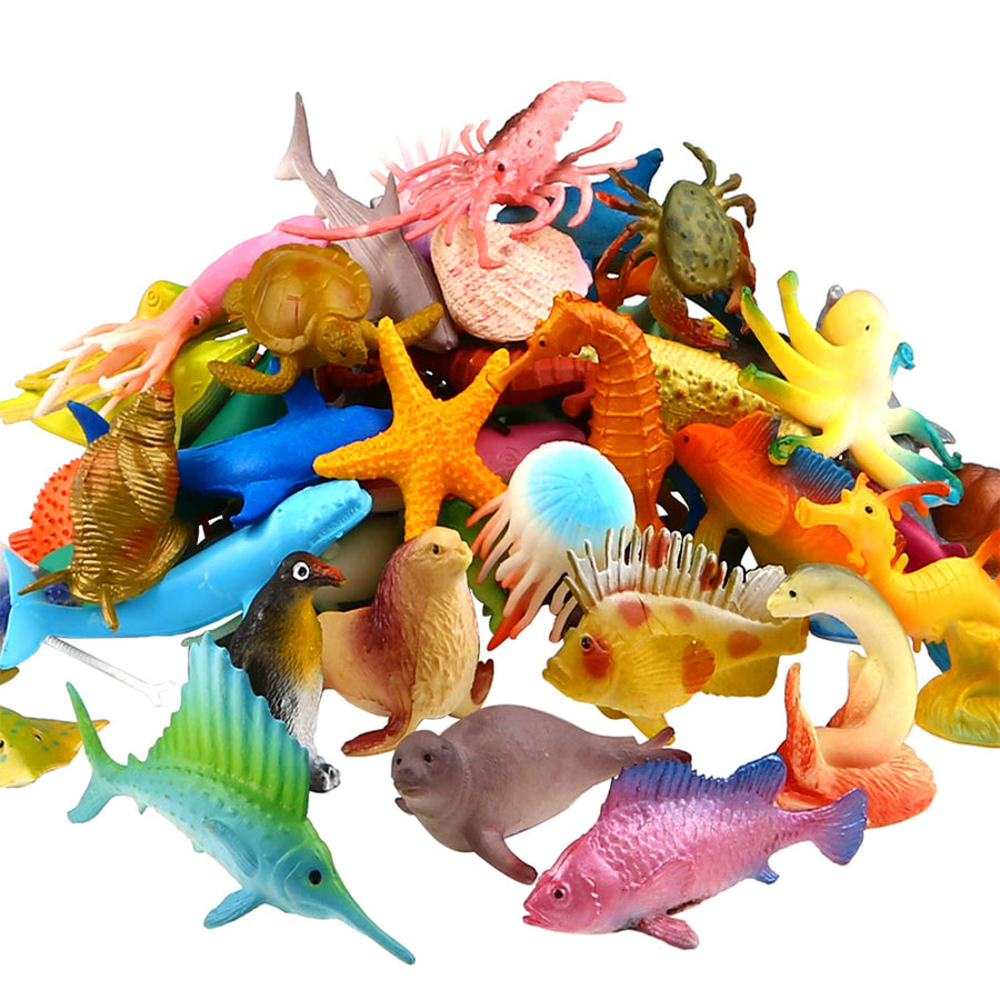 Ocean Sea Animal, 52 Pack Assorted Mini Vinyl Plastic Animal Toy Set, Funcorn Toys Realistic Under The Sea Life Figure Bath Toy for Child Educational Party Cake Cupcake Topper,Octopus Shark Otter