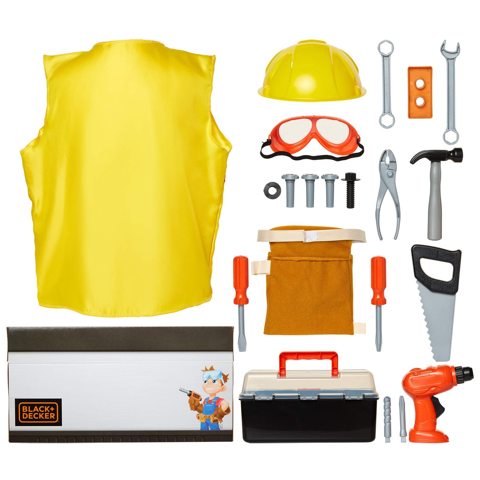 BLACK+DECKER Kids Tool Set Pretend Play Trunk with Tool Box, Construction Vest & Hard Hat – 22 Piece Set [Amazon Exclusive]