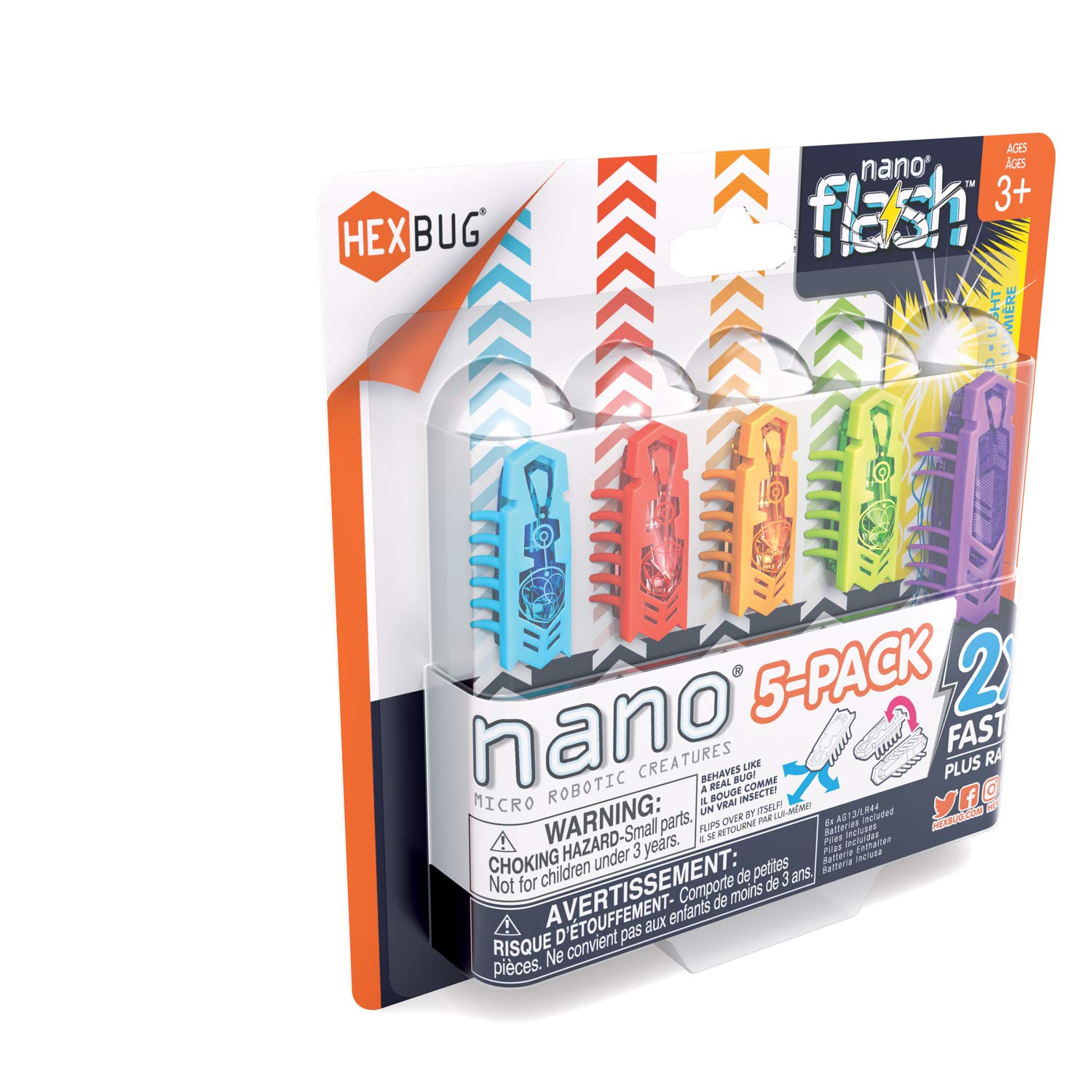 HEXBUG Nano 5 Pack - 4 nanos Plus Bonus Flash Nano - Sensory Vibration Toys for Kids and Cats - Small HEX Bug Tech Toy - Batteries Included - Multicolor