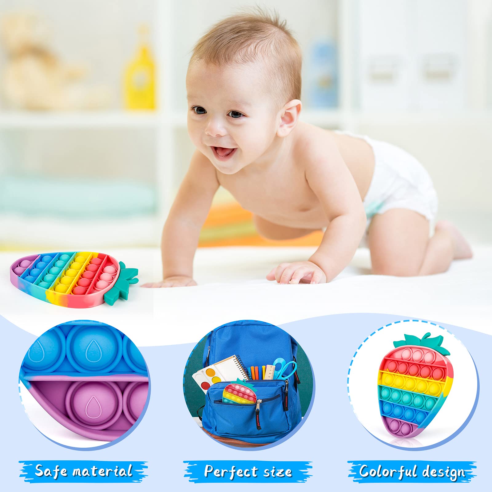 iTechjoy Pop Fidget Toys It 3 Pack for Kids and Adults, Push Bubble Its Sensory Pop Fidget Toy for Autism ADHD ADD to Relieve Stress, Pop Pop Bulk of Rainbow Ice Cream & Strawberry & Pineapple Shapes