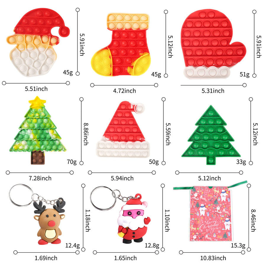 6Pack Christmas Pop Fidget Toys Pack for Kids Girls Boys with 2 Keychain its Push Bubble Sensory Toy Poppers Christmas Stockings Party Gifts Stress Autism Relief for Adults
